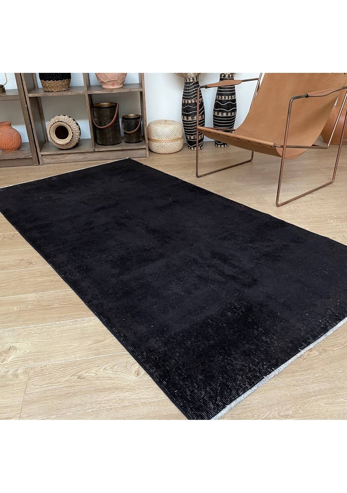 Luann - Vintage Black Overdyed Rug - kudenrugs
