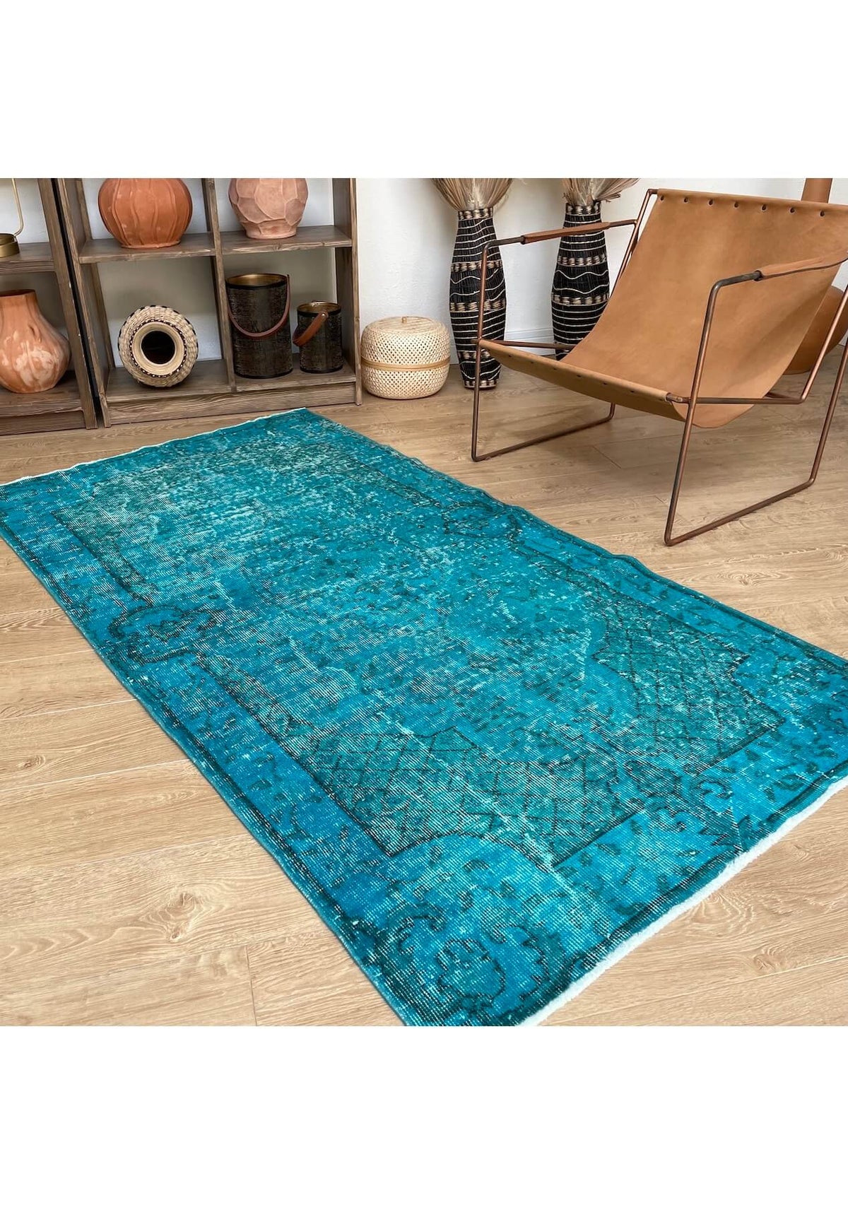 Lyla - Vintage Turquoise Overdyed Rug - kudenrugs