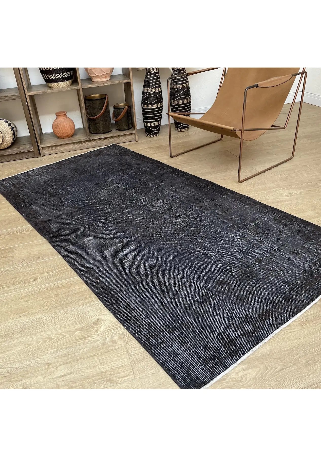 Maitane - Vintage Black Overdyed Rug - kudenrugs