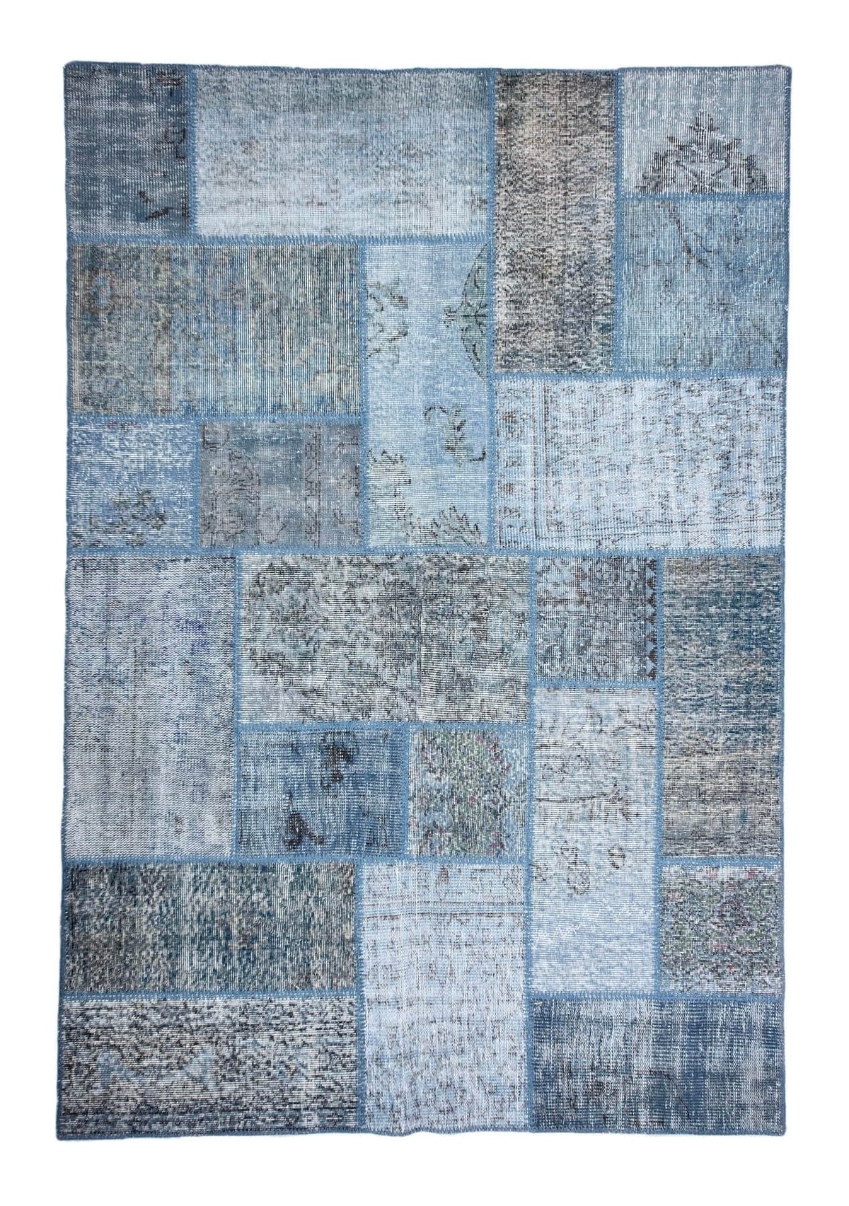 Micaela - Vintage Blue Patchwork Rug - kudenrugs