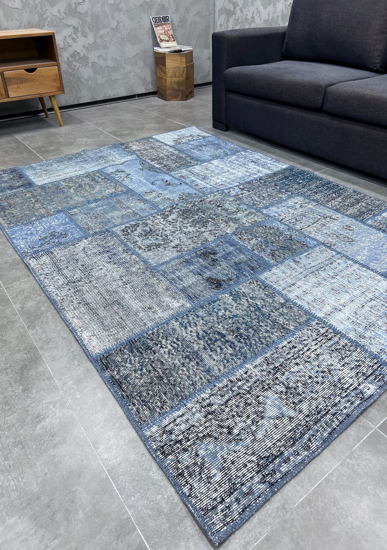 Micaela - Vintage Blue Patchwork Rug - kudenrugs
