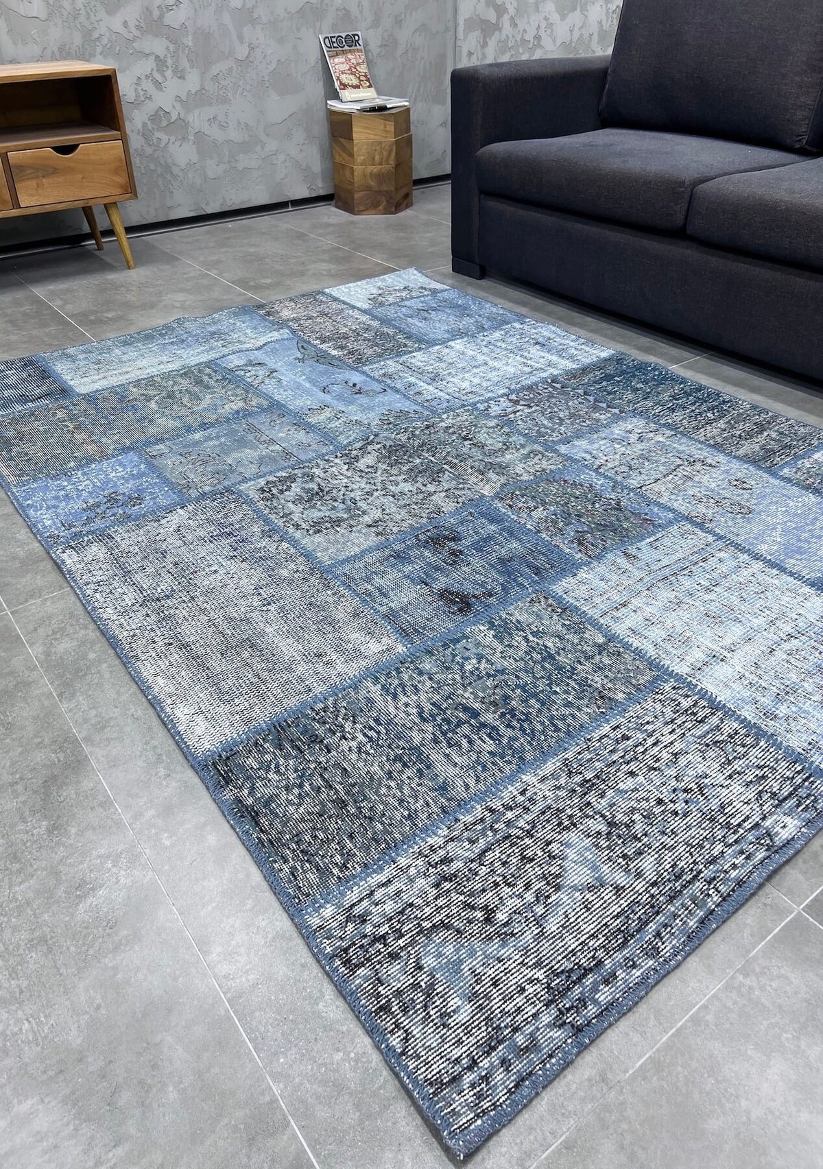 Micaela - Vintage Blue Patchwork Rug - kudenrugs