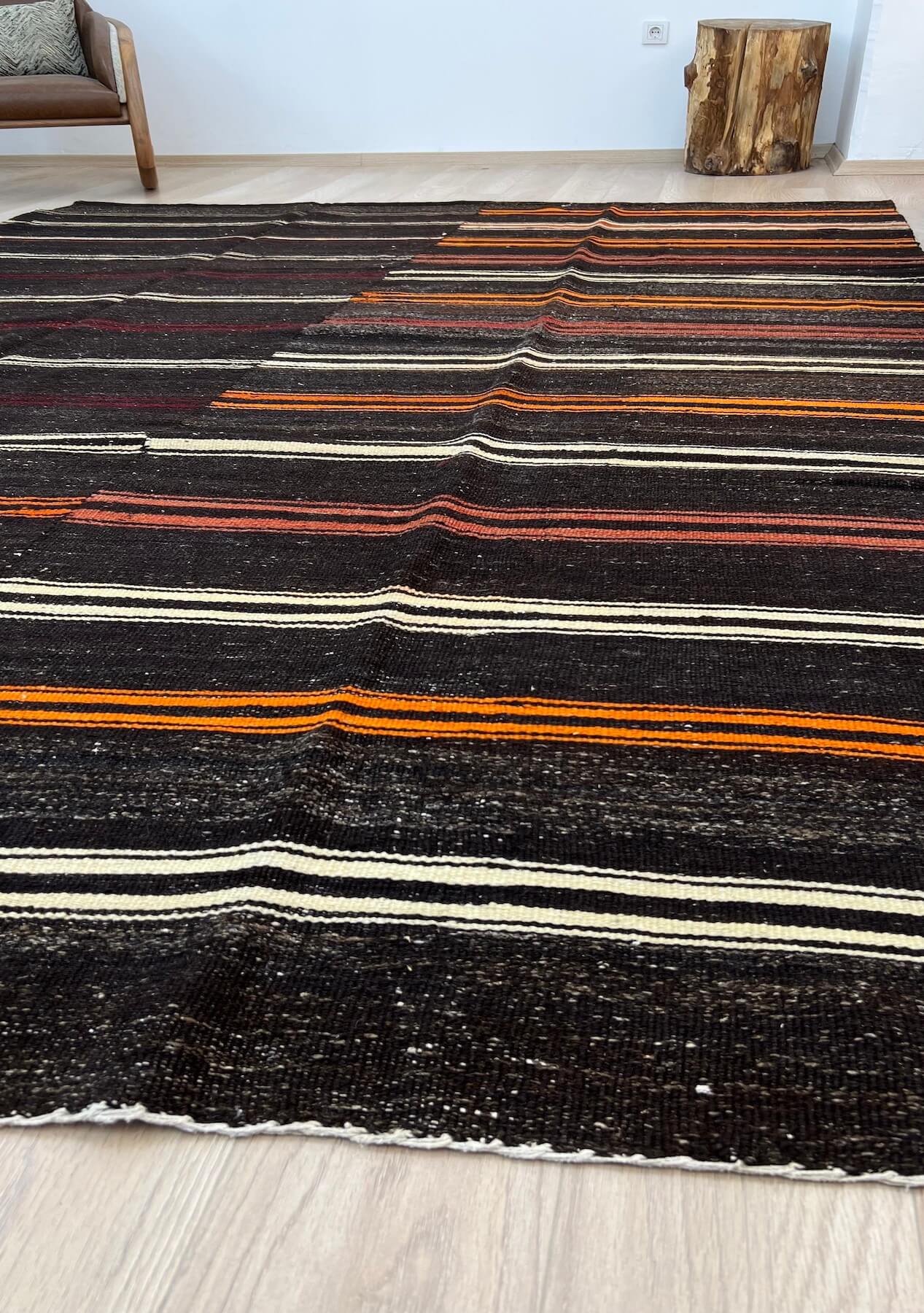 Miriam - Black Turkish Kilim Rug - kudenrugs