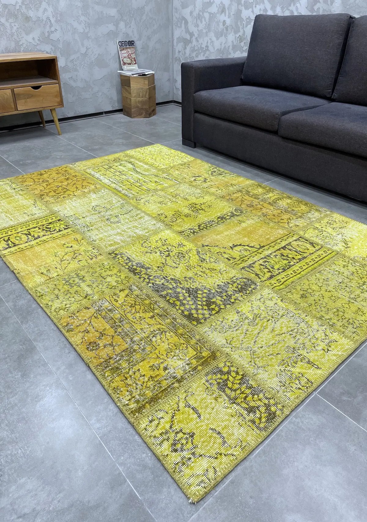 Nada - Vintage Yellow Patchwork Rug - kudenrugs