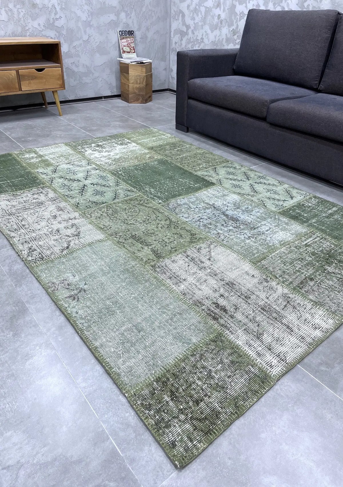 Nadda - Vintage Green Patchwork Rug - kudenrugs
