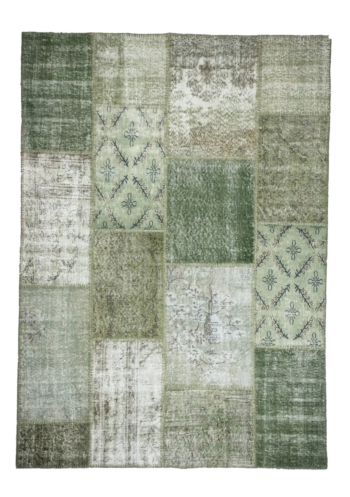 Nadda - Vintage Green Patchwork Rug - kudenrugs