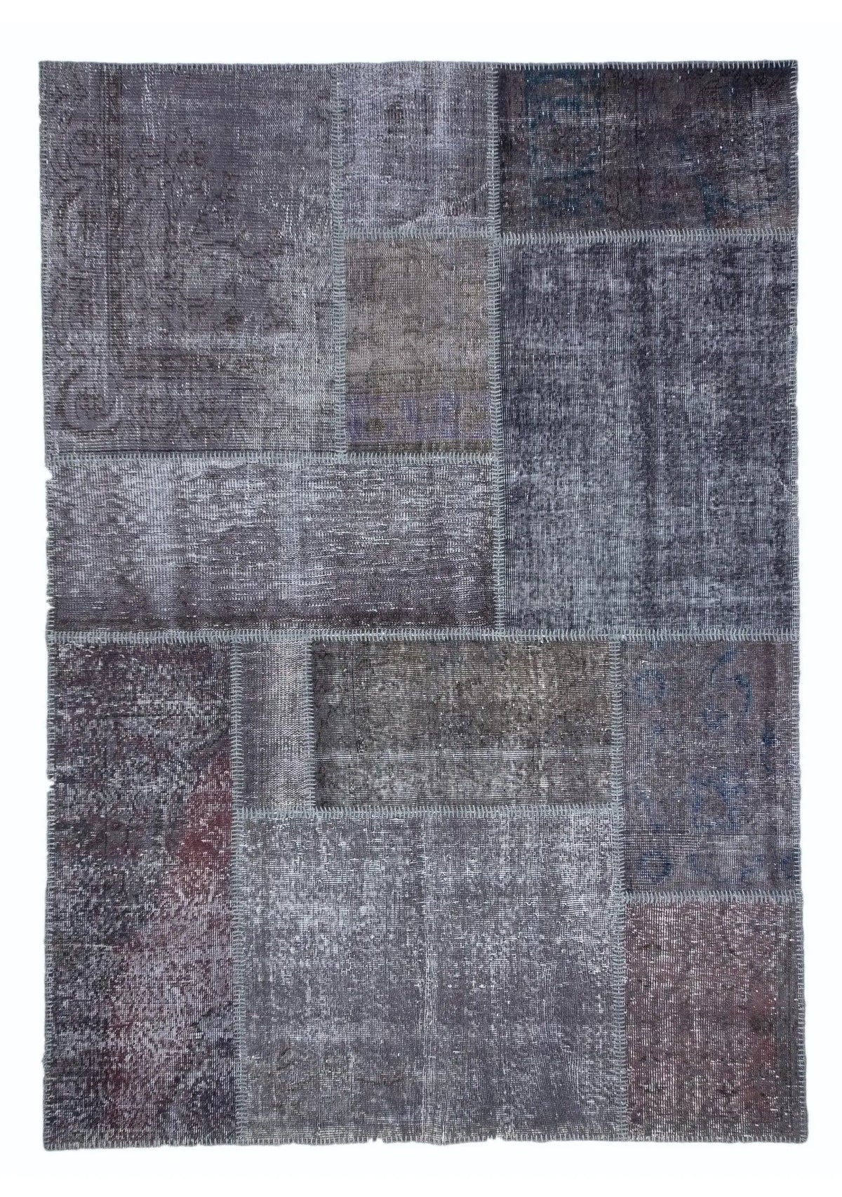 Nalah - Vintage Gray Patchwork Rug - kudenrugs