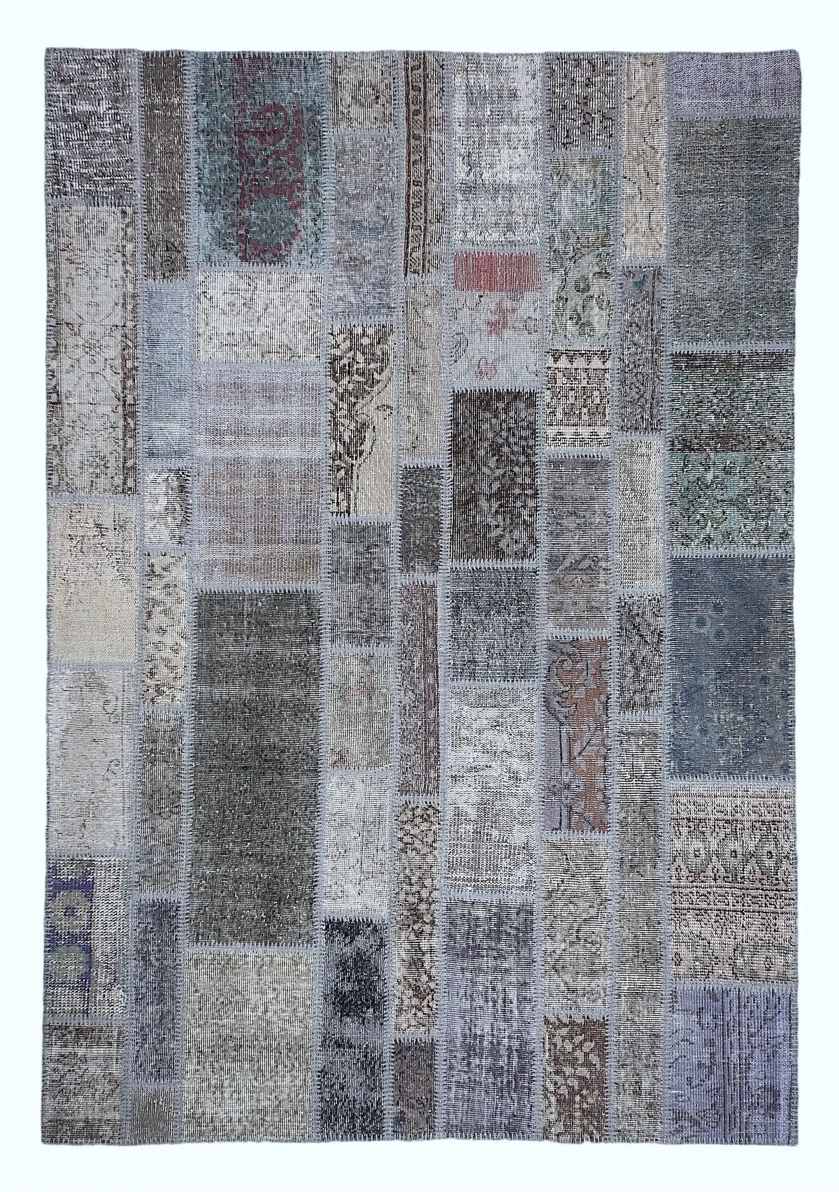 Nanette - Vintage Gray Patchwork Rug - kudenrugs