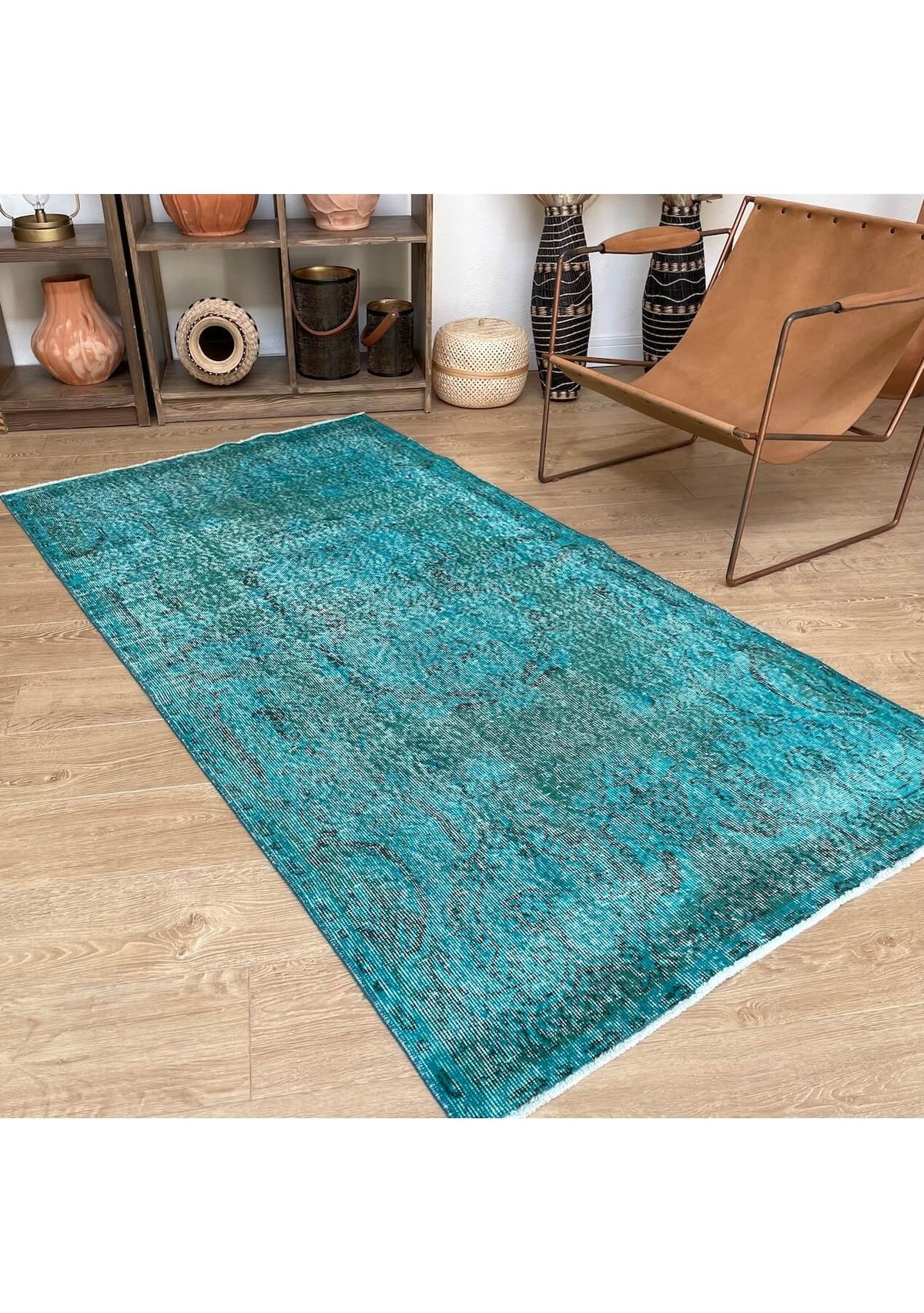 Paige - Vintage Turquoise Overdyed Rug - kudenrugs