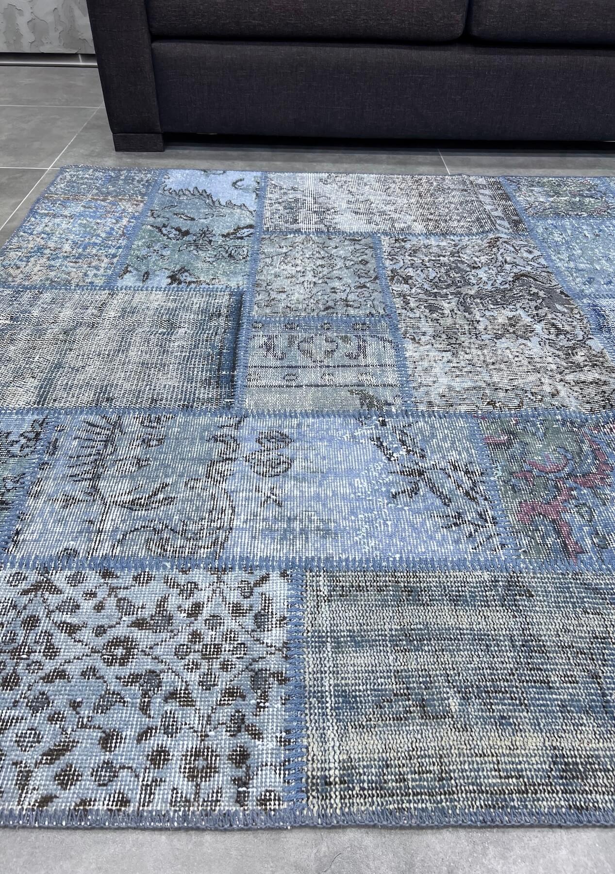Raquel - Vintage Blue Patchwork Rug - kudenrugs
