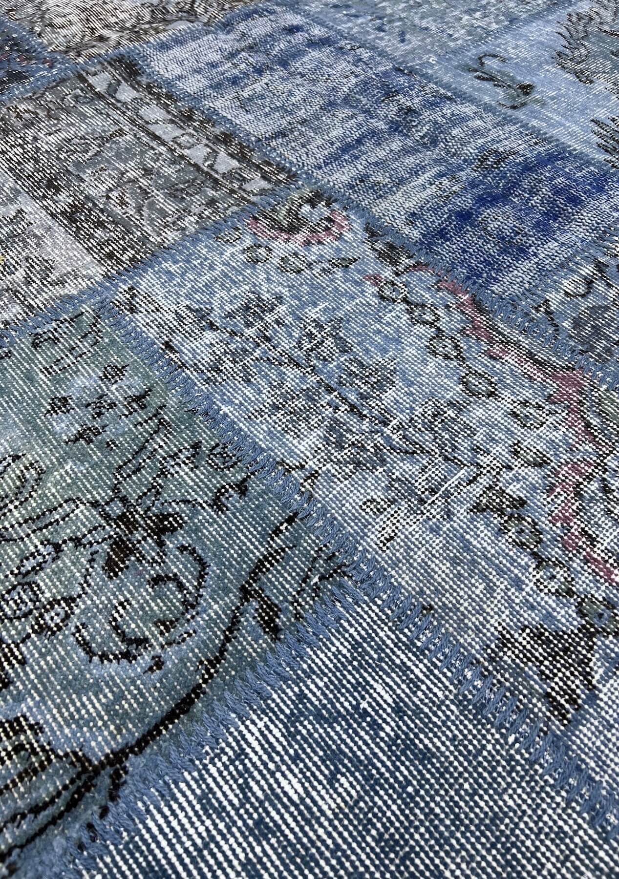 Raquel - Vintage Blue Patchwork Rug - kudenrugs