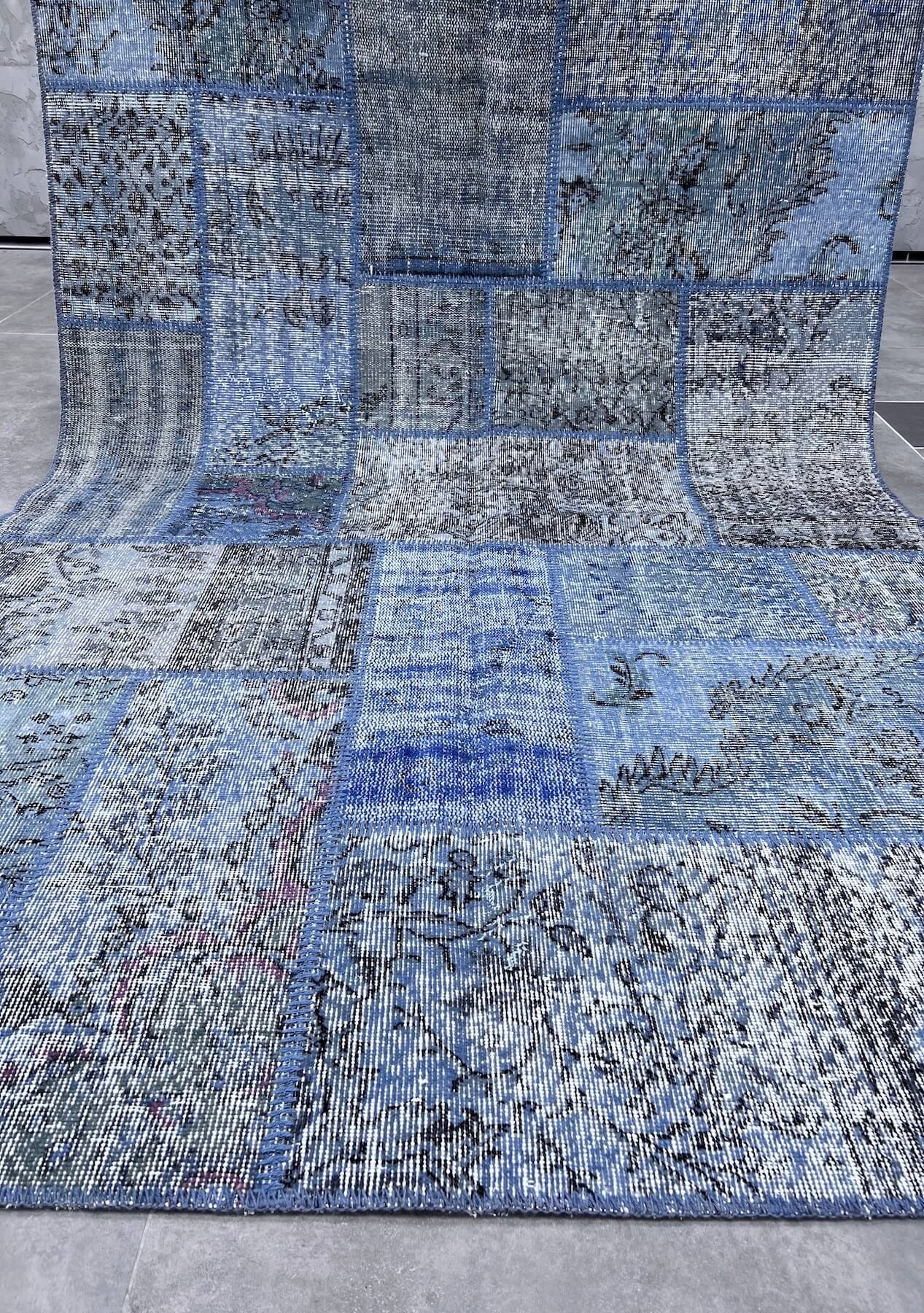 Raquel - Vintage Blue Patchwork Rug - kudenrugs