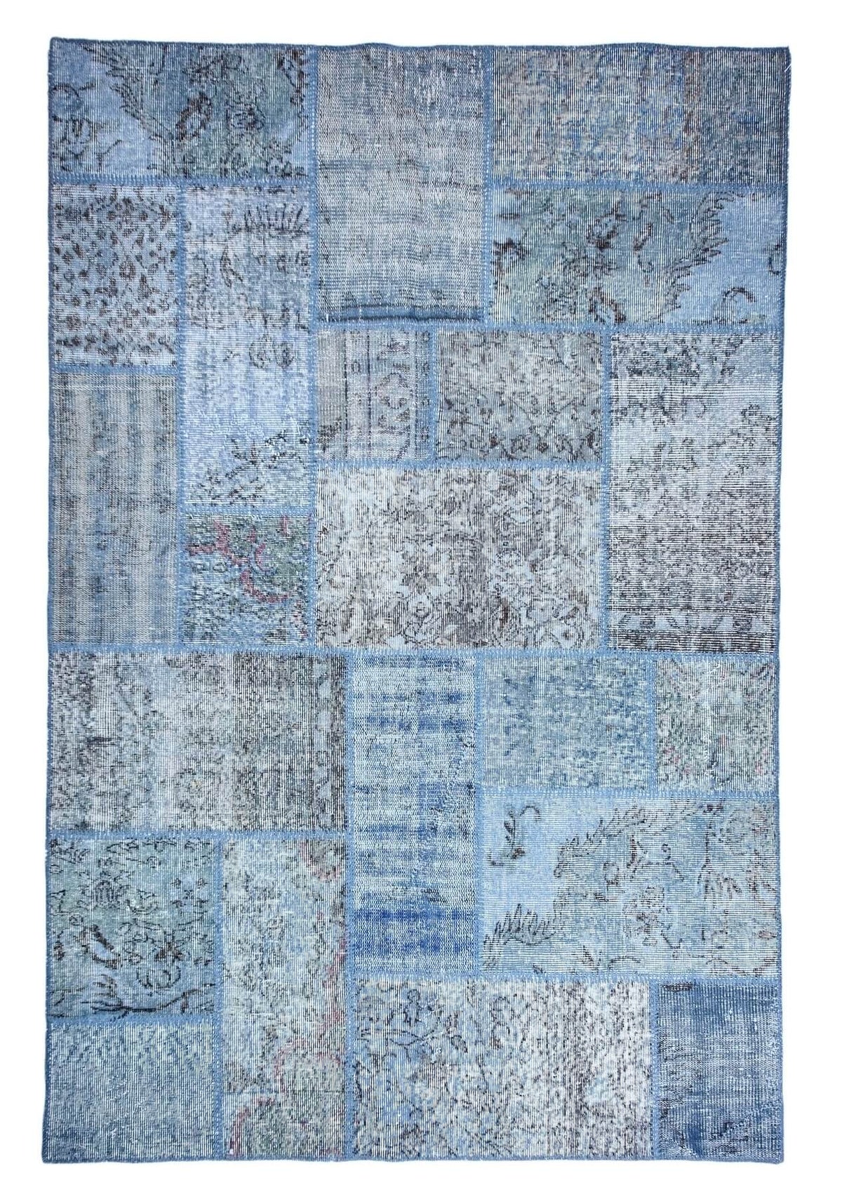 Raquel - Vintage Blue Patchwork Rug - kudenrugs