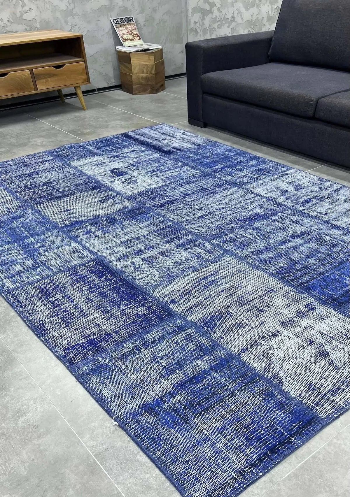 Rocio - Vintage Navy Blue Patchwork Rug - kudenrugs