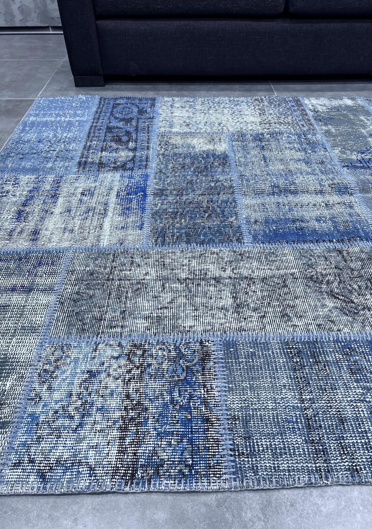 Rylee - Vintage Blue Patchwork Rug - kudenrugs