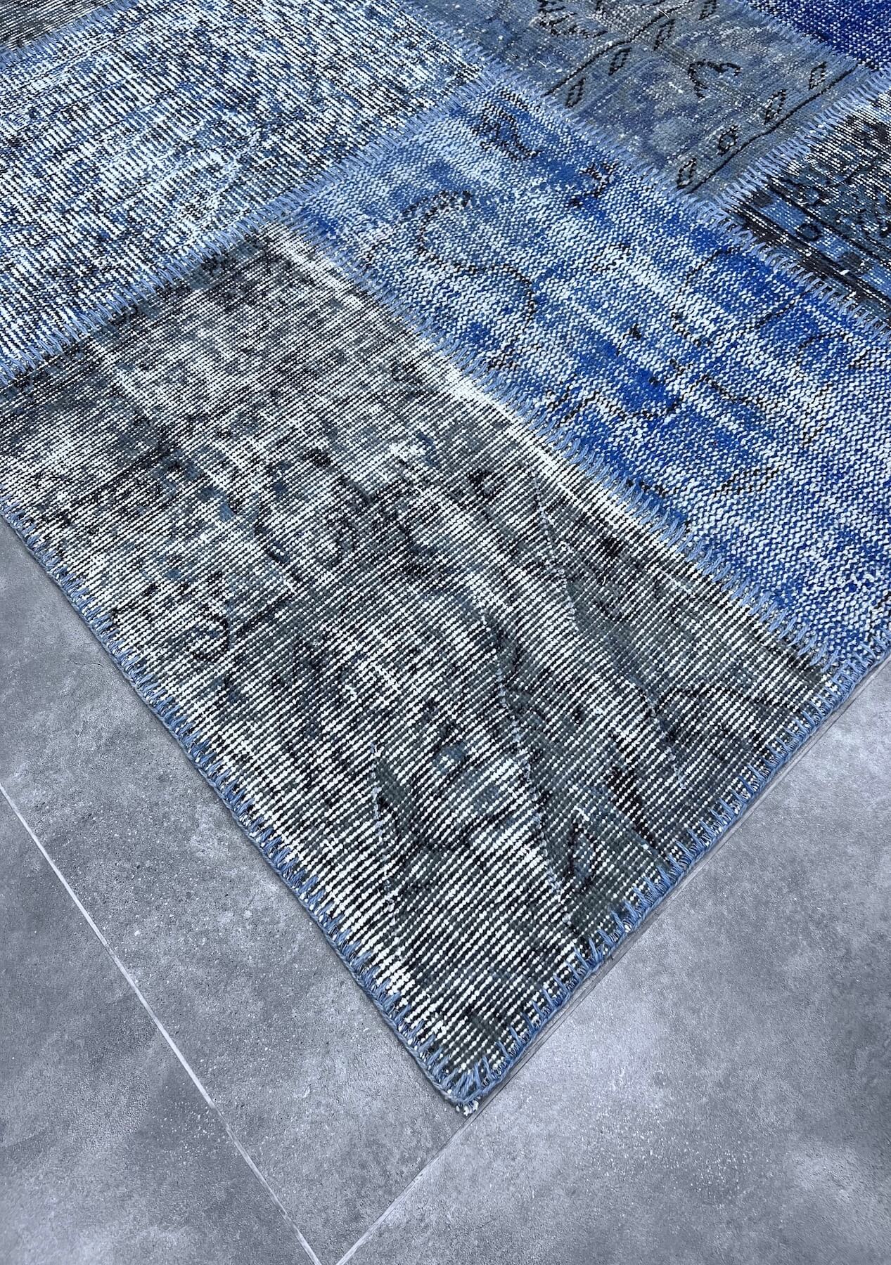 Rylee - Vintage Blue Patchwork Rug - kudenrugs