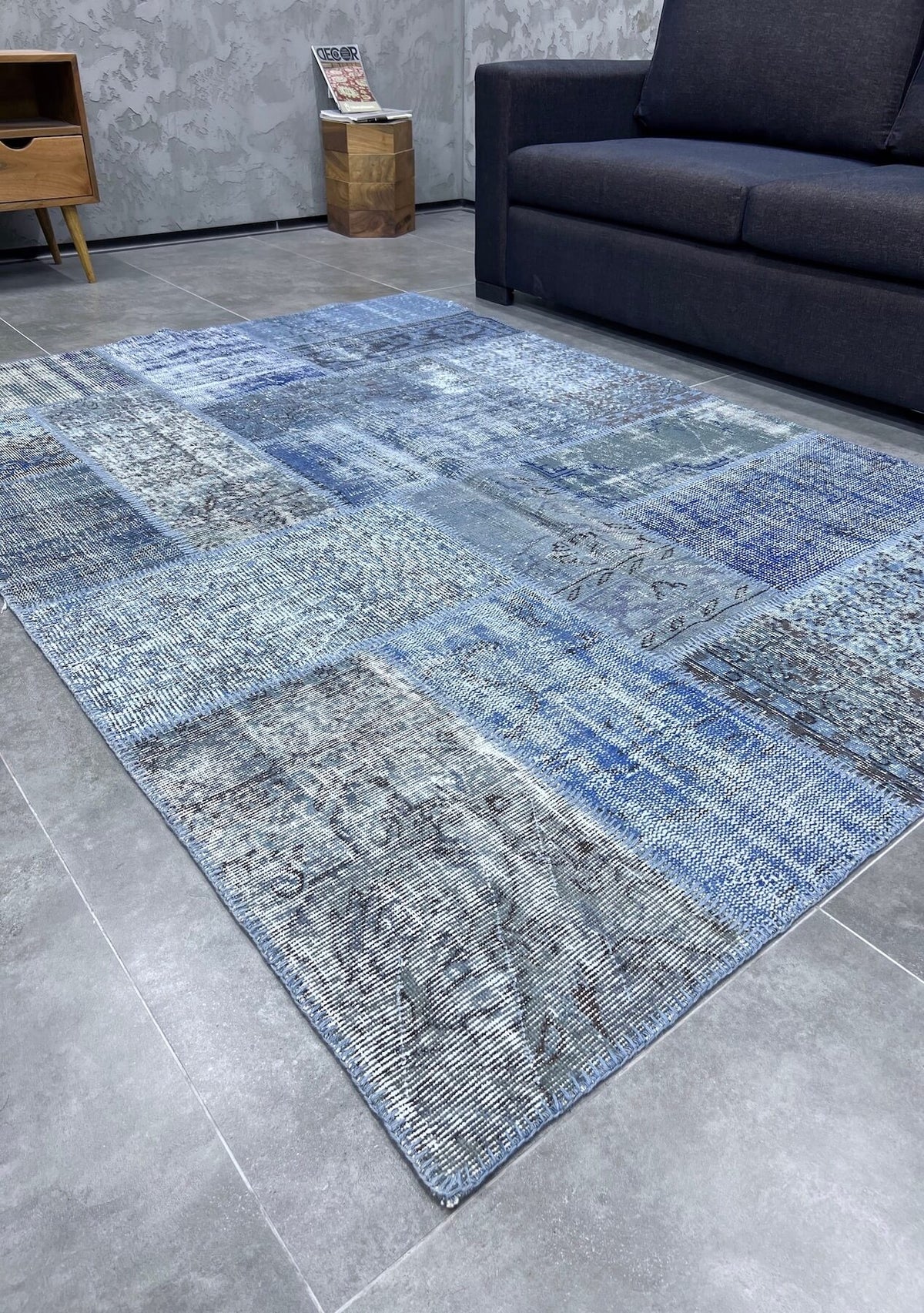 Rylee - Vintage Blue Patchwork Rug - kudenrugs