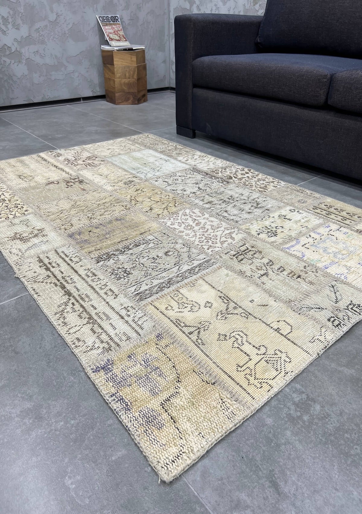 Rylie - Vintage Beige Patchwork Rug - kudenrugs