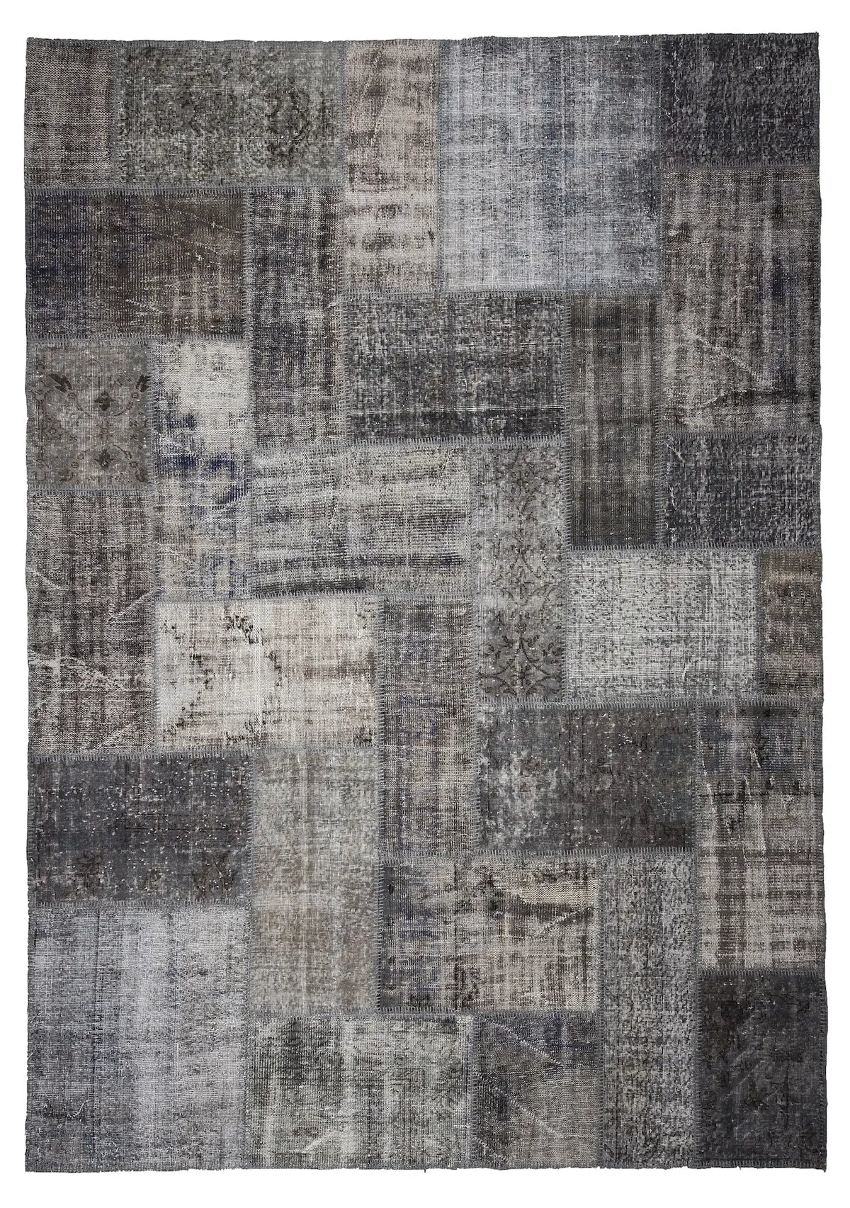 Sabera - Vintage Gray Patchwork Rug - kudenrugs