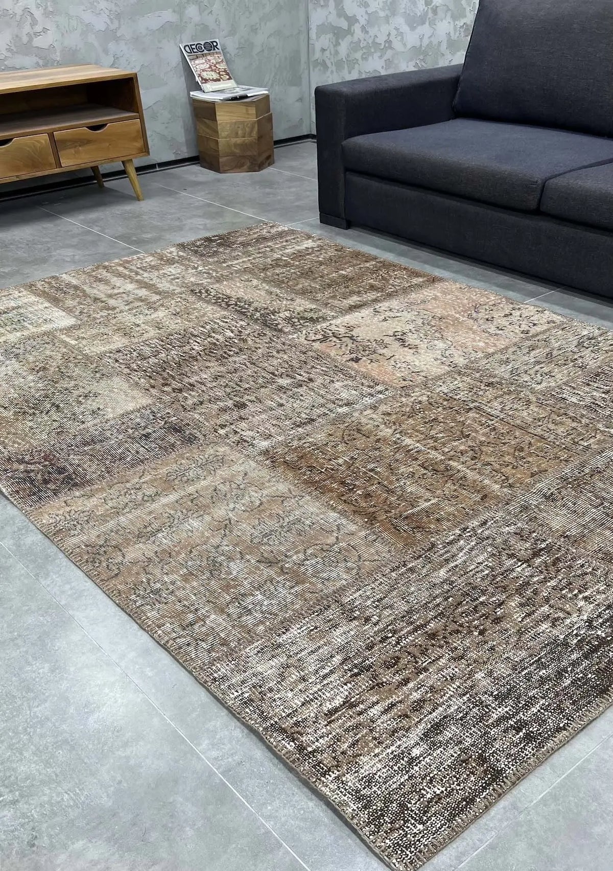 Sabse - Vintage Brown Patchwork Rug - kudenrugs