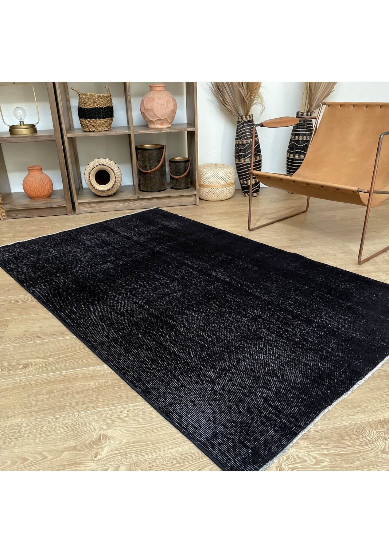 Suzanne - Vintage Black Overdyed Rug - kudenrugs