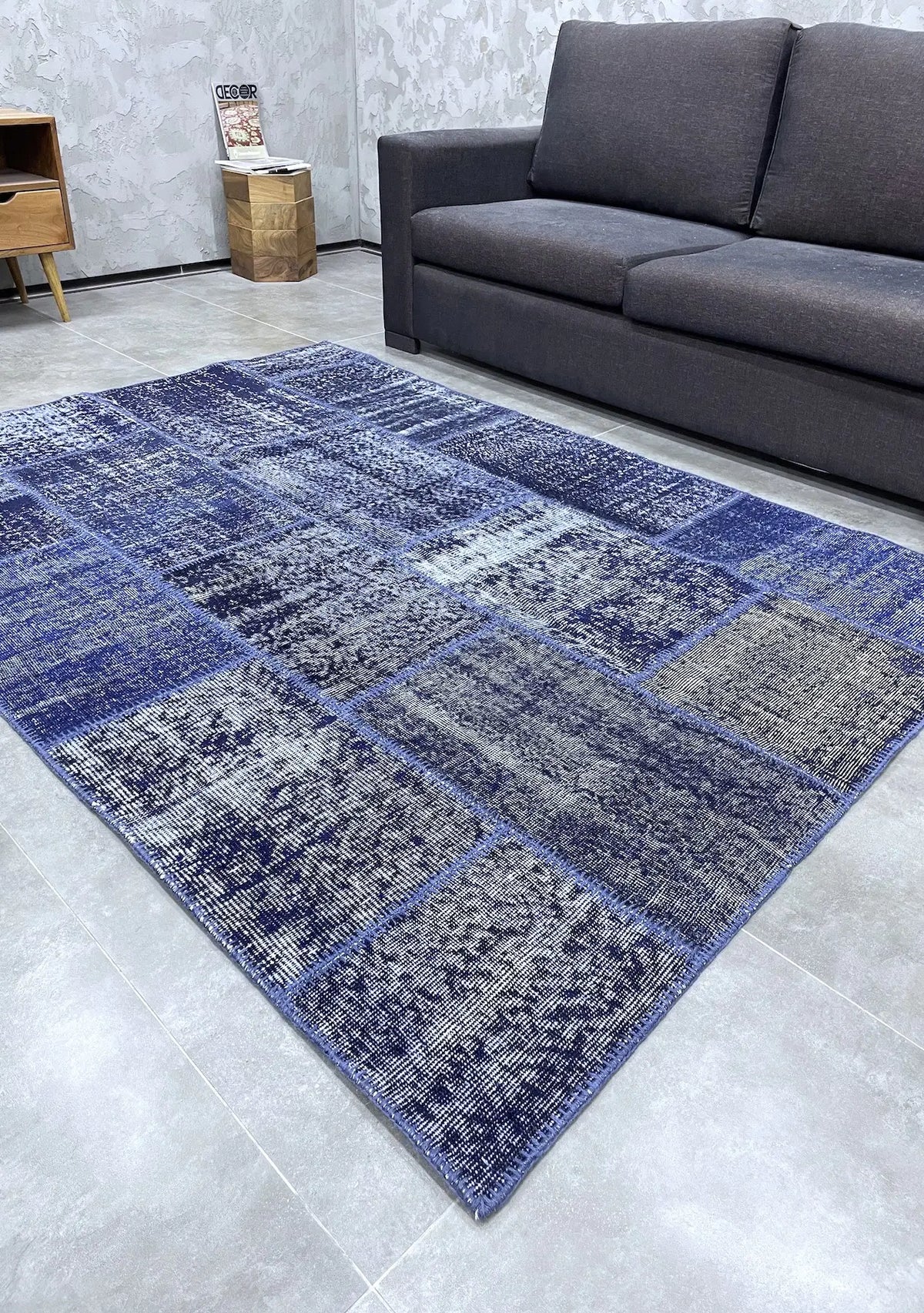 Zabrina - Vintage Blue Patchwork Rug - kudenrugs