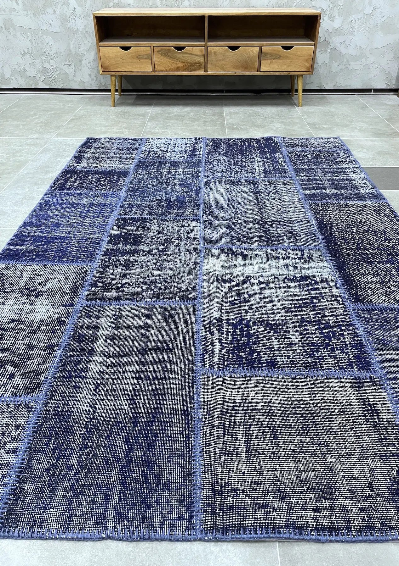 Zabrina - Vintage Blue Patchwork Rug - kudenrugs