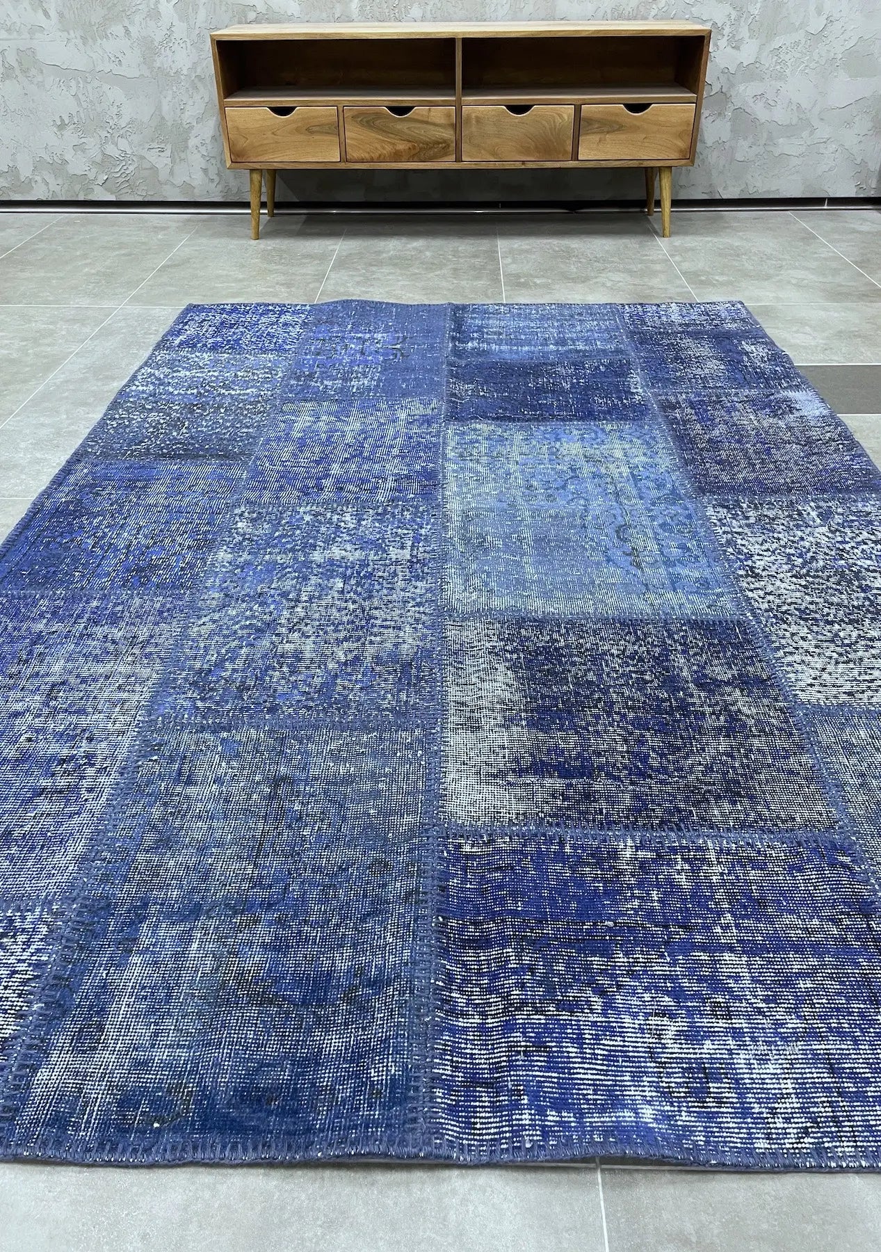 Zadhiya - Vintage Blue Patchwork Rug - kudenrugs
