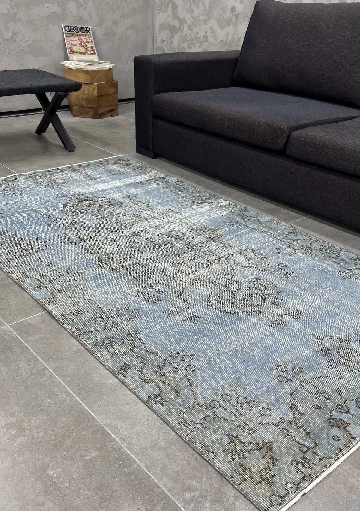 Zariah - Vintage Blue Overdyed Rug - kudenrugs