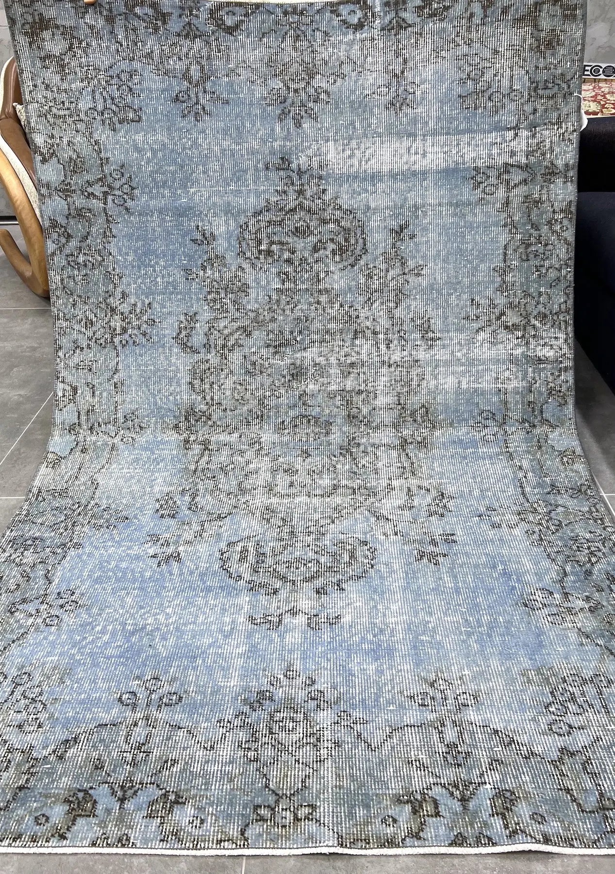 Zariah - Vintage Blue Overdyed Rug - kudenrugs
