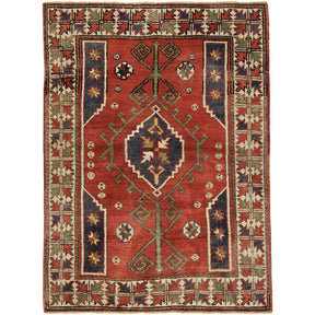 Afrodite | Rich Red Geometric | Vintage Turkish Small Rug | Kuden Rugs