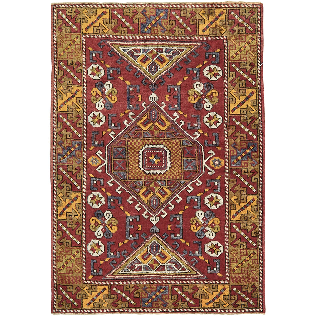 Agnes | Bold Red Geometric | Vintage Turkish Small Rug | Kuden Rugs