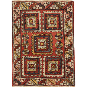 Aieshah | Bold Red Geometric | Vintage Turkish Small Rug | Kuden Rugs