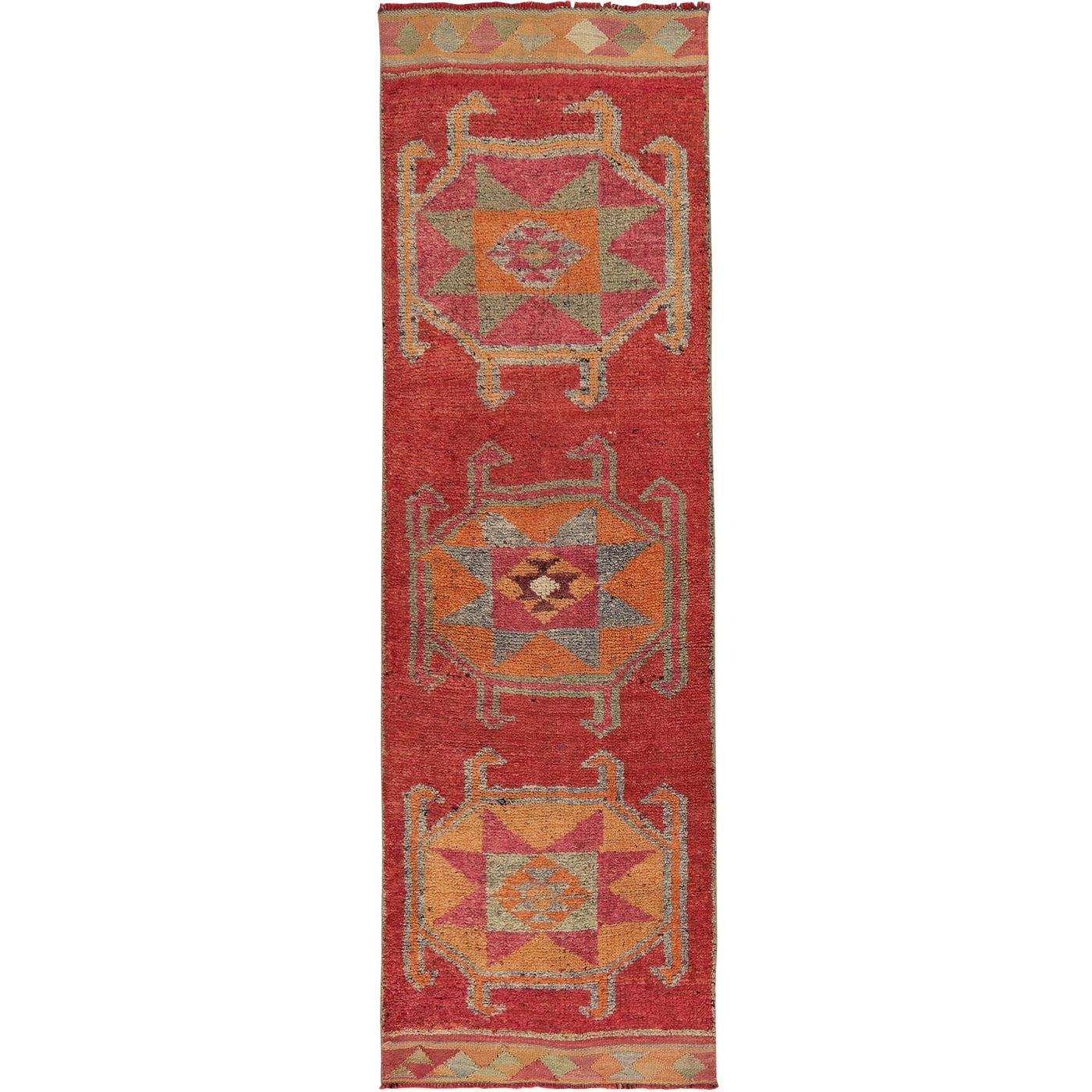 Allida | Bold Red Geometric | Vintage Turkish Runner | Kuden Rugs