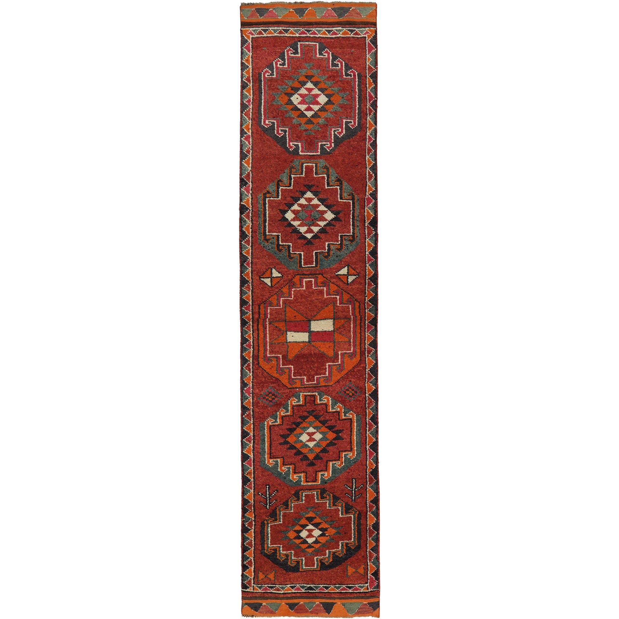 Amaleta | Rich Red Geometric | Vintage Turkish Runner | Kuden Rugs