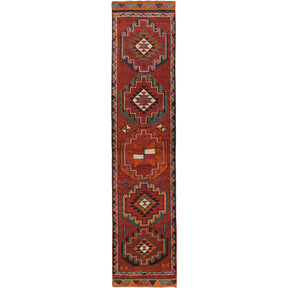 Amaleta | Rich Red Geometric | Vintage Turkish Runner | Kuden Rugs