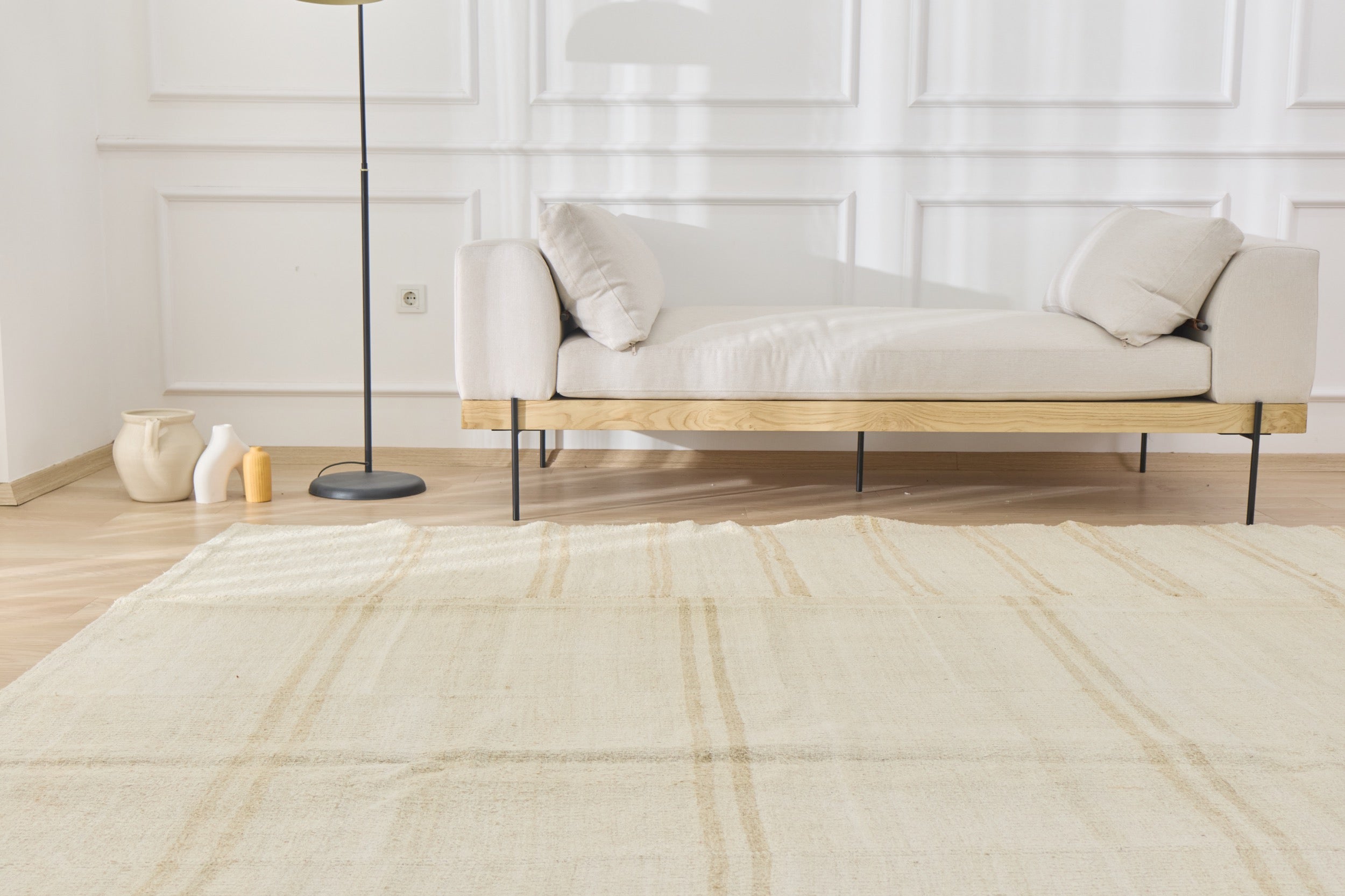 Step into a World of Purity with Anara, an Oversized Low-Pile Turkish Rug | Kuden Rugs