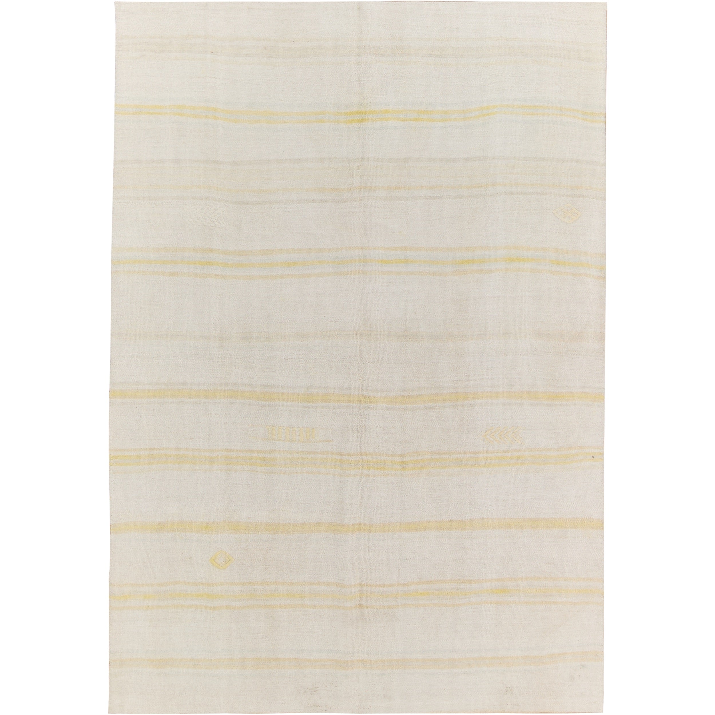 Ashleah: A Pristine White Vintage Turkish Hemp Kilim Rug with Stripes | Kuden Rugs