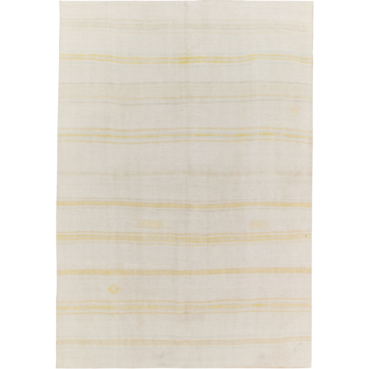 Ashleah: A Pristine White Vintage Turkish Hemp Kilim Rug with Stripes | Kuden Rugs