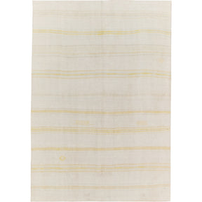 Ashleah: A Pristine White Vintage Turkish Hemp Kilim Rug with Stripes | Kuden Rugs