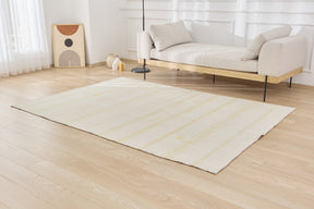 Ashleah: An Enchanting Turkish Hemp Rug with a Crisp White and Striped Palette | Kuden Rugs