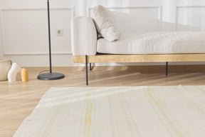 Ashleah: A Pristine White Vintage Turkish Hemp Kilim Rug with Stripes | Kuden Rugs