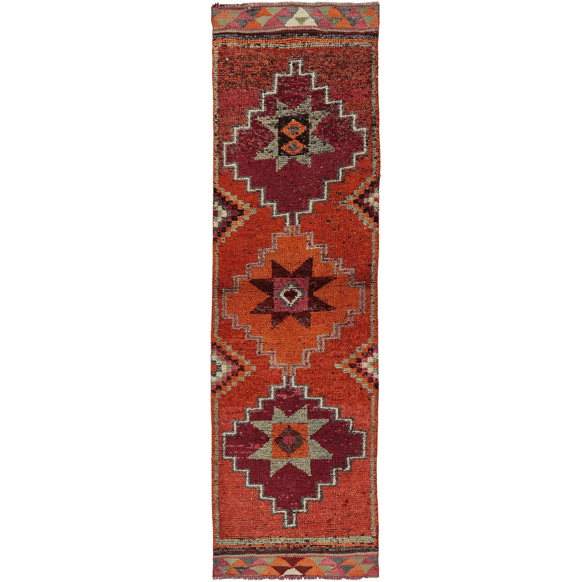 Basanti | Vibrant Orange Geometric | Vintage Turkish Runner | Kuden Rugs