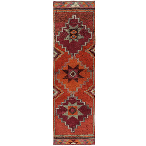 Basanti | Vibrant Orange Geometric | Vintage Turkish Runner | Kuden Rugs