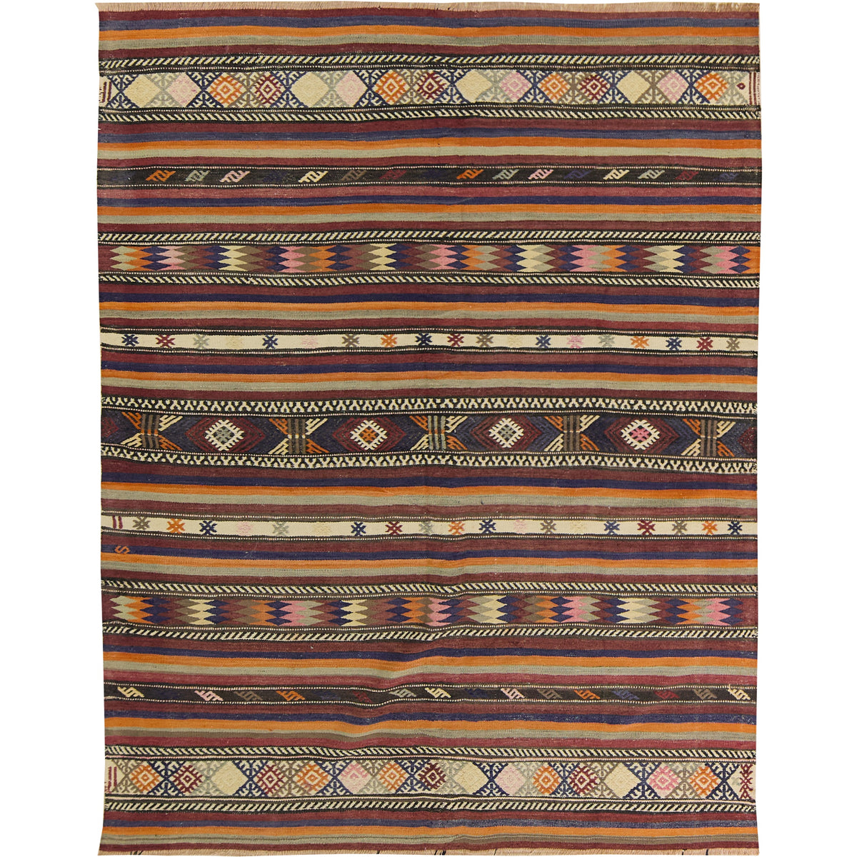 Brianna: A Mesmerizing Multicolored Vintage Turkish Wool Kilim Rug | Kuden Rugs