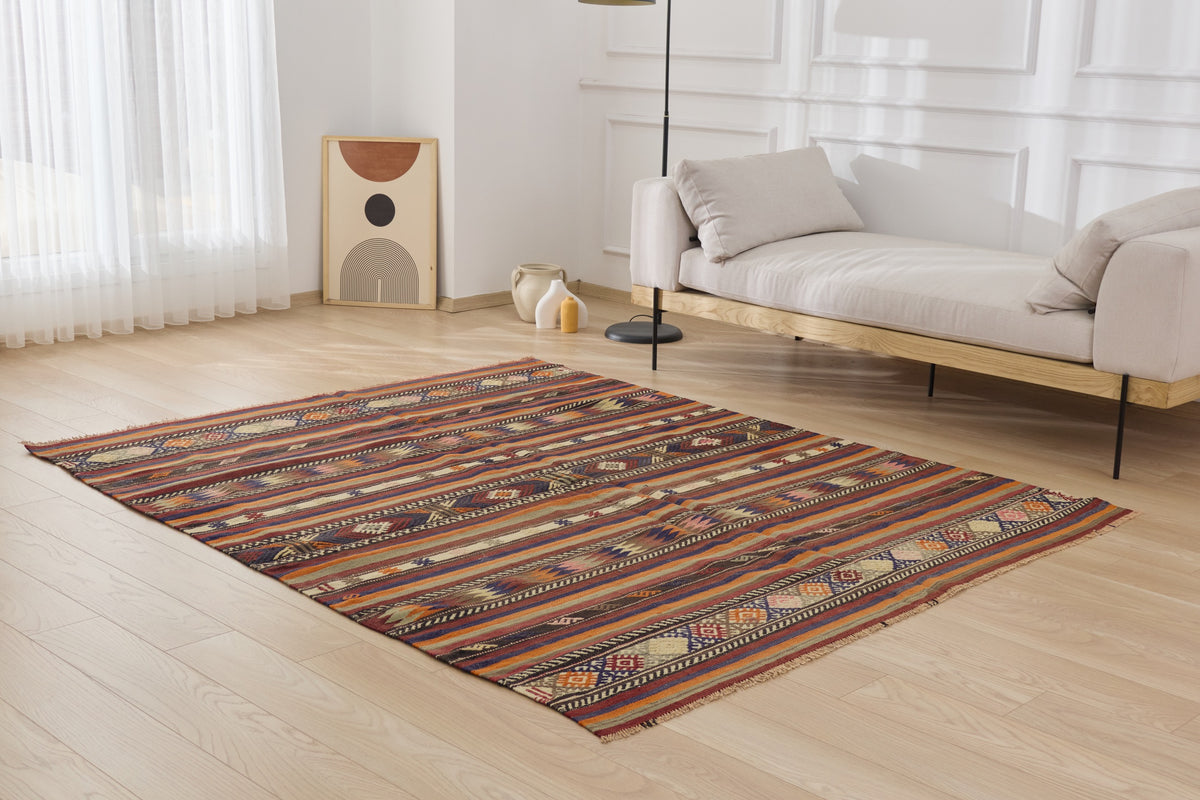 Brianna: A Captivating Turkish Kilim Rug with a Vibrant Palette | Kuden Rugs