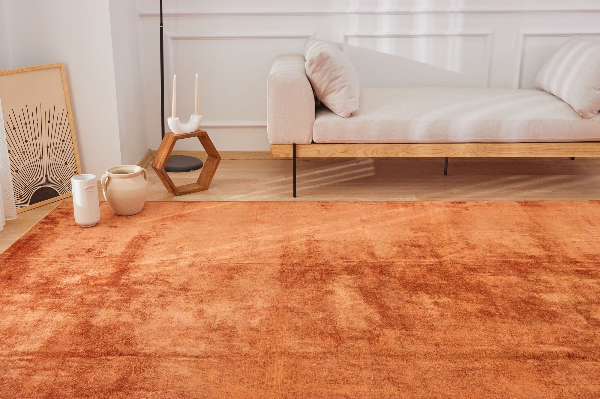 Cara | Modern Vintage Allure | Artisanal Plain Carpet | Kuden Rugs