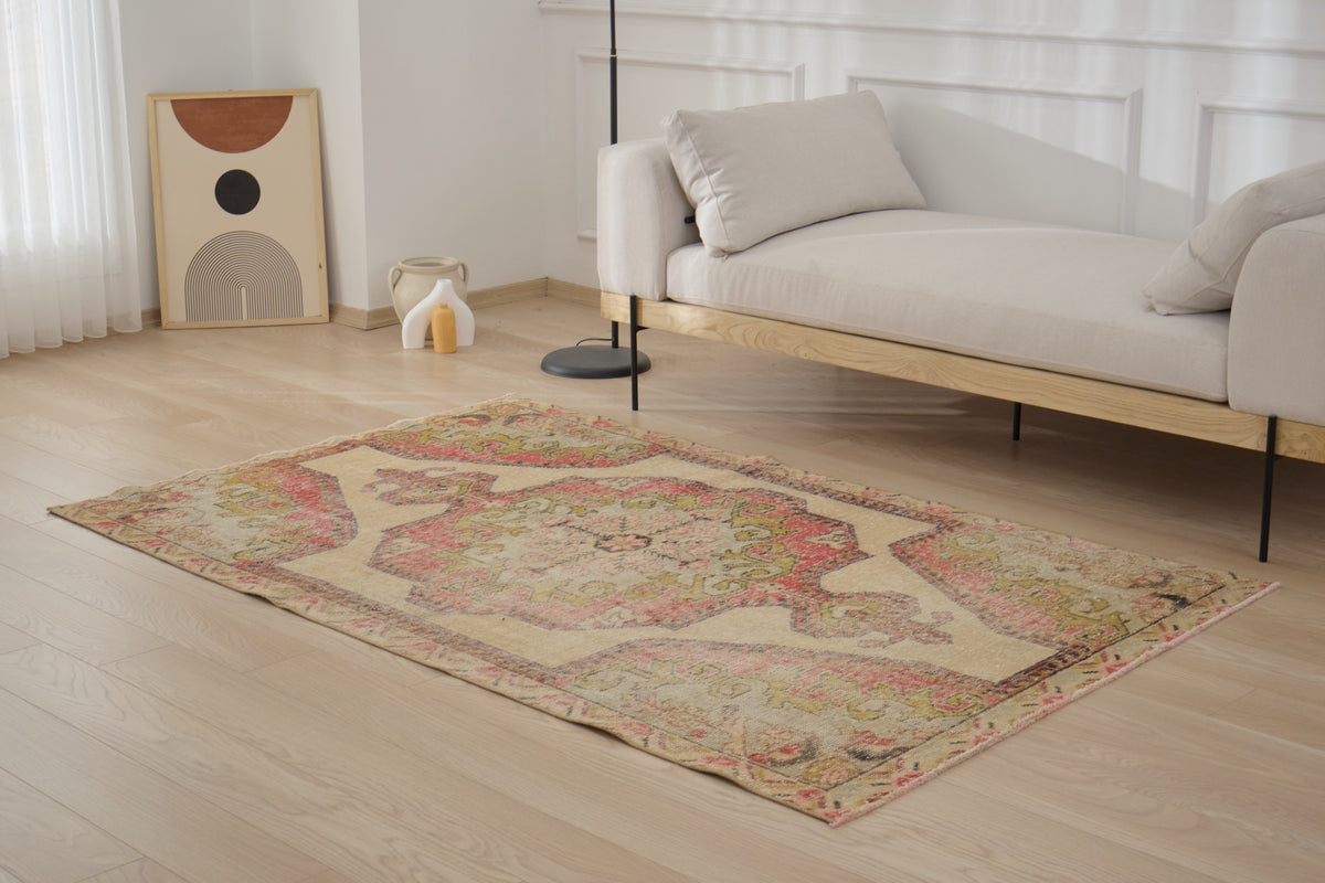 Carmel Color Rug 4' x 7' Vintage Turkish Rug, Beige - Carmel | Kuden Rugs