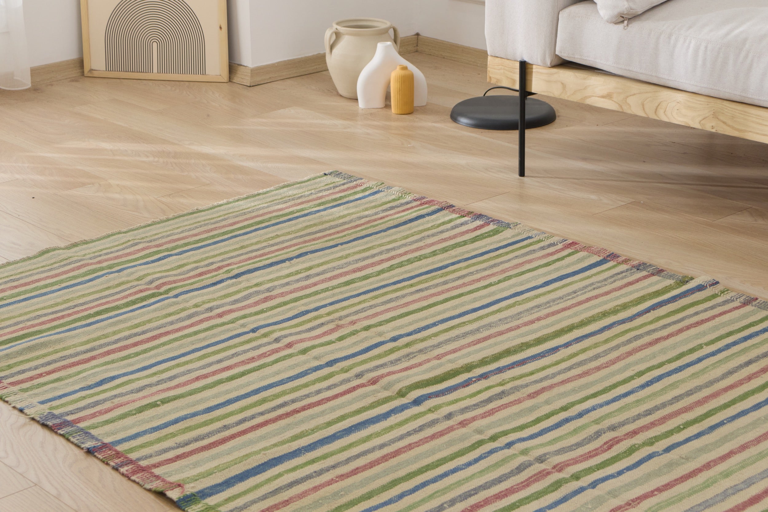 Carolina: A Captivating Turkish Kilim Rug with a Soothing Green Hue | Kuden Rugs