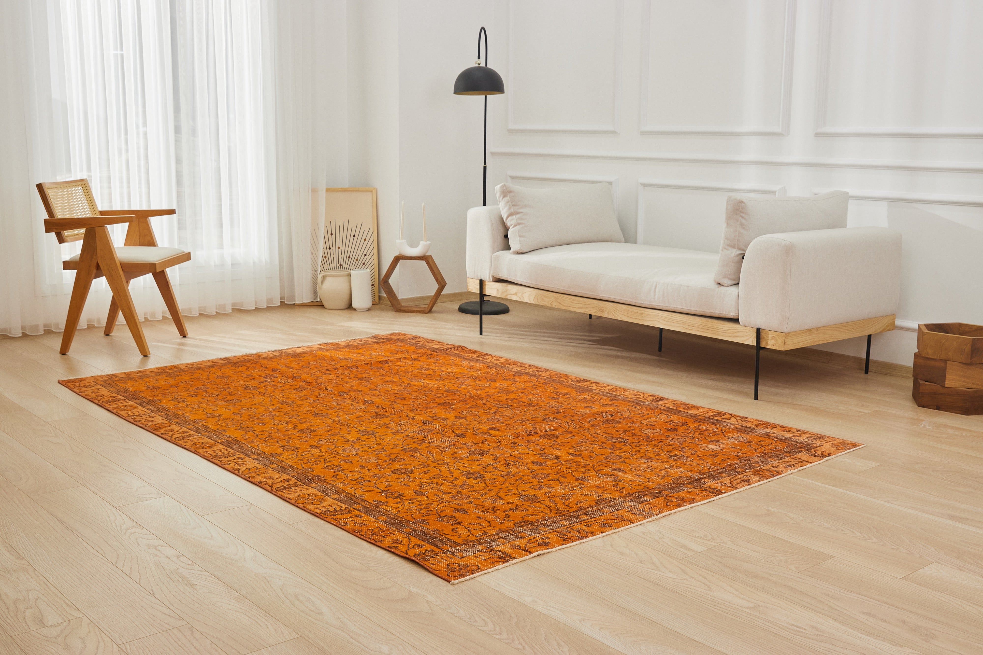 6' x 9' Vintage Turkish Area Rug, Orange - Carter | Kuden Rugs